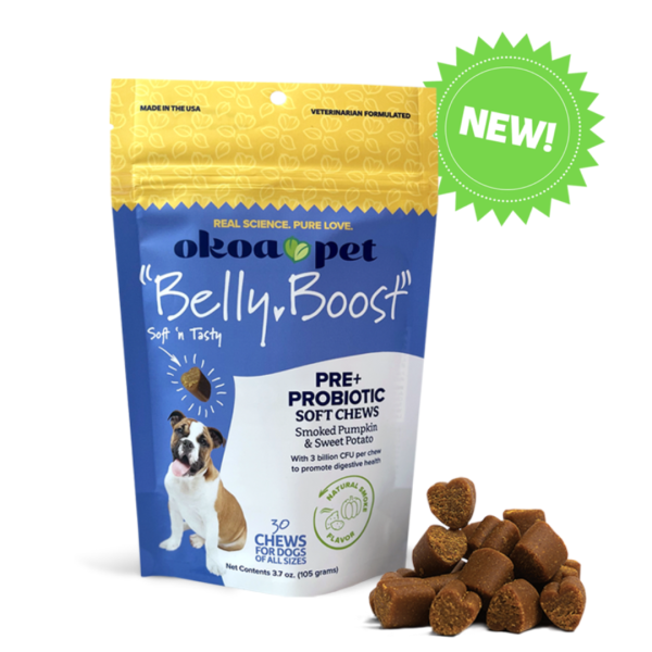 New Belly Boost Pre + Probiotic Soft Chew Supplements for Dogs
